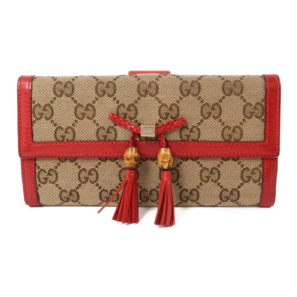 GUCCI GG GHW Long Wallet 269981 Canvas Leather Brown Red