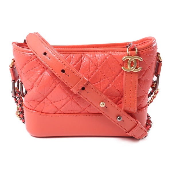 CHANEL CC Gabrielle Small Chain Shoulder Bag Calfskin Leather Orange