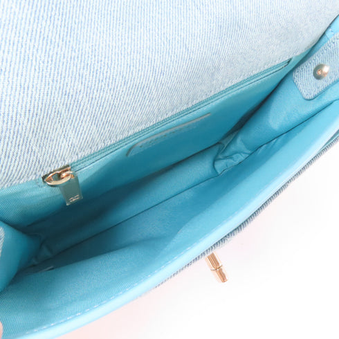 CHANEL Quilted CC GHW Small Messenger Flap Chain Shoulder Bag Denim Neon Blue