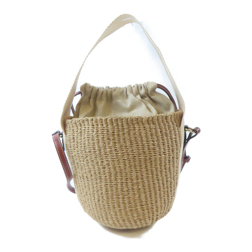Chloe GHW Woody Basket 2 Way Bag CHC 22SS381G55101 Calfskin Raffia Canvas Beige