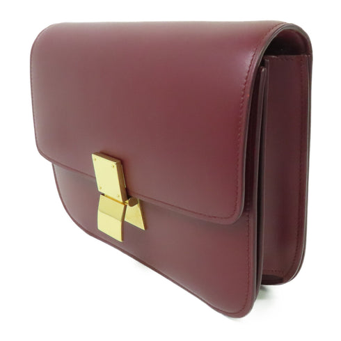 CELINE GHW Classic Box Shoulder Bag Calfskin Leather Bordeaux Color