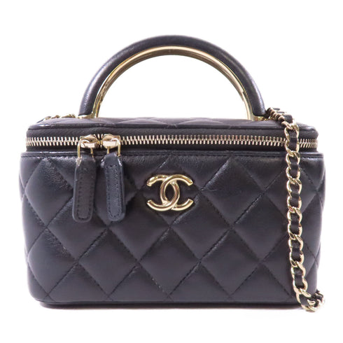 CHANEL CC GHW Vanity Case 2 Way Bag Calfskin Leather Black