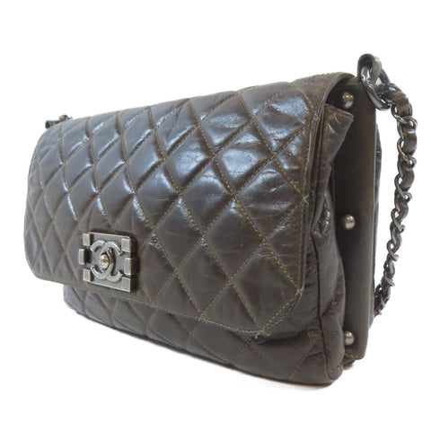 CHANEL Quilted CC SHW Chain Shoulder Bag Calfskin Leather Brown