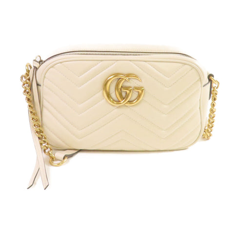 GUCCI GG GHW GG Marmont Shoulder Bag Crossbody Calfskin Leather 447632 White