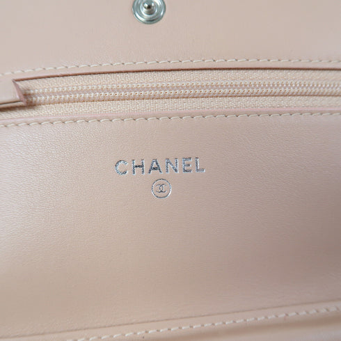 CHANEL Quilted CC SHW Wallet On Chain Shoulder Bag Enamel Peach