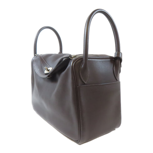 HERMES PHW Lindy 30 Shoulder Handbag Veau Swift Leather Chocolat Brown