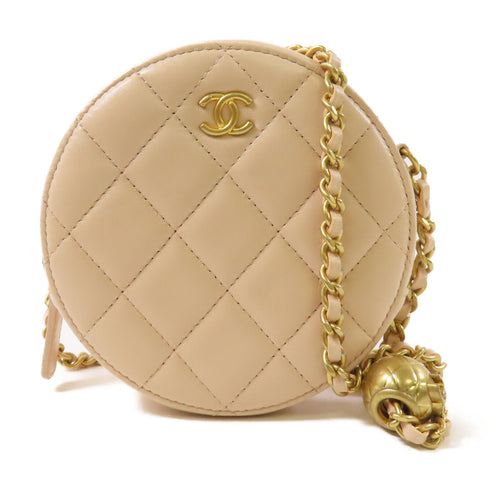 CHANEL CC GHW Gold Ball Crossbody Chain Shoulder Bag Lambskin Leather Beige
