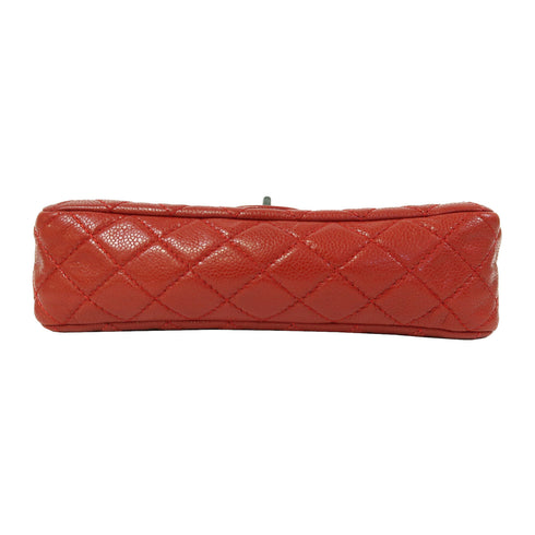 CHANEL Quilted CC Shoulder Bag Caviar Leather Red