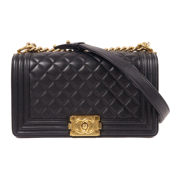 CHANEL CC GHW Boy 25cm Chain Shoulder Bag Lambskin Leather