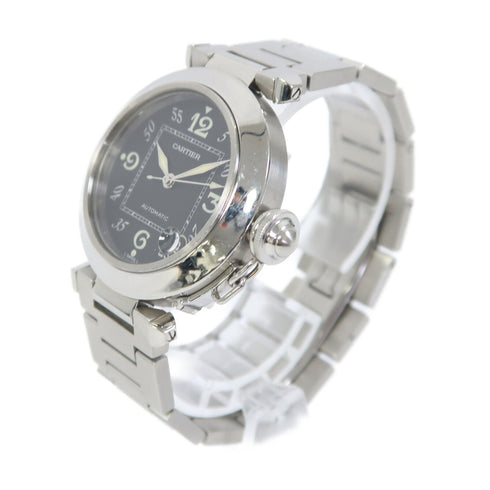 CARTIER Pasha C 35mm Quartz Watch 2324 Stainless Steel Black