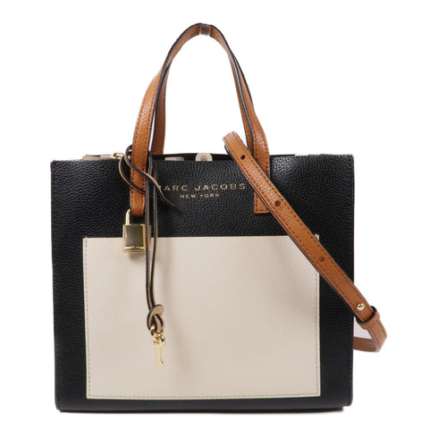 MARC JACOBS GHW 2way Shoulder Bag Calfskin Leather Brown White Black