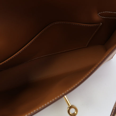 HERMES GHW Kelly Elan Shoulder Bag Veau Madame Leather Gold