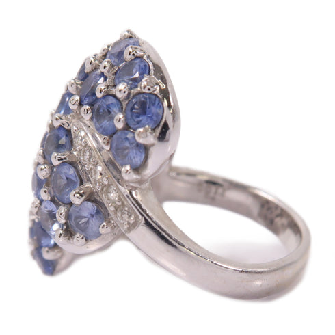 Fine Jewelry 4.36ct Sapphire 0.14ct Diamond Ring US#6 18K White Gold