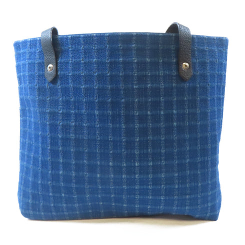 HERMES PHW Amedaba Shoulder Tote Bag Canvas Blue