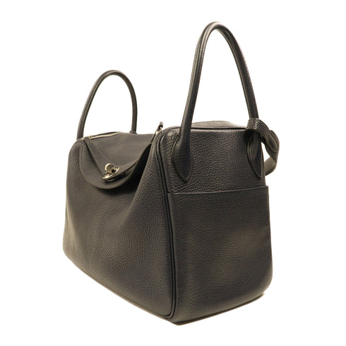 HERMES PHW Lindy 30 2 Way Shoulder Bag Handbag Clemence Leather Blue Nuit