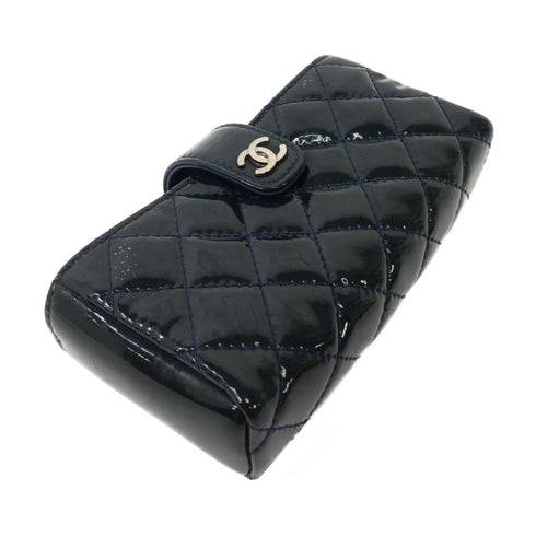 CHANEL Quilted CC SHW Card Case Patent Leather Dark Grey