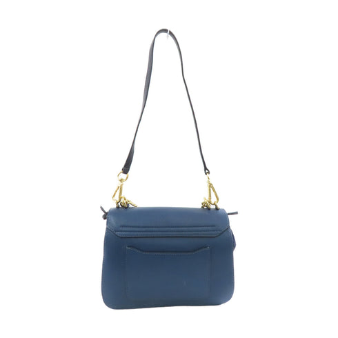 Chloe GHW Sacs Porte Epau 2way Shoulder Bag Calfskin Leather Blue
