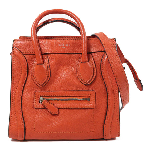 CELINE SHW Nano Luggage 2 Way Bag Calfskin Leather Red