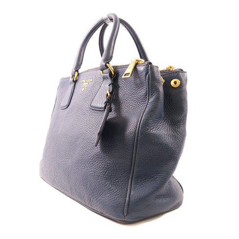 PRADA GHW Handbag Calfskin Leather Navy BN2420