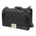 CHANEL Quilted CC SHW Boy 28cm Chain Shoulder Bag Calfskin Leather Black