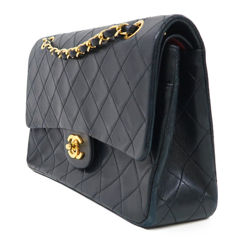 CHANEL Quilted CC GHW Vintage Classic Bag Chain Shoulder Lambskin Leather Black