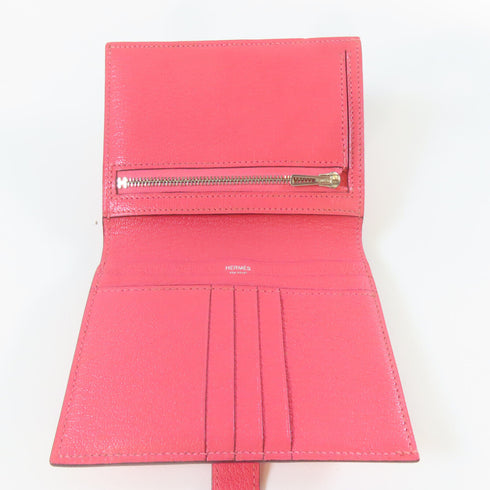 HERMES PHW Bearn Compact Bifold Wallet Chevre Leather Rose Azalee Pink