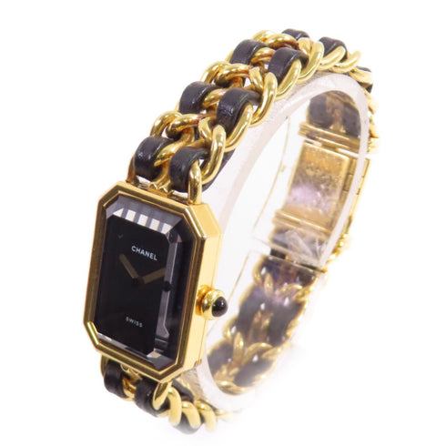 CHANEL GHW Premiere L Quartz Watch SS Leather Gold Plated H0001 Black v2