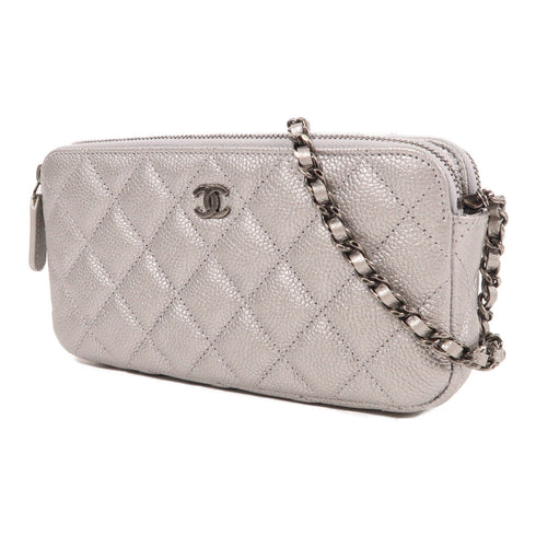 CHANEL CC Chain Shoulder Bag Calfskin Leather Silver