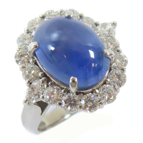 FINE JEWELRY 7.01ct Star Sapphire 1.18ct Diamond Ring PT900 Platinum US#5.5