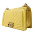 CHANEL Herringbone CC GHW Boy Shoulder Bag Grained Calfskin Leather Yellow