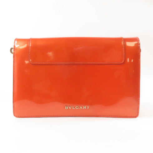 BVLGARI GHW Chain Shoulder Bag Patent Leather Orange