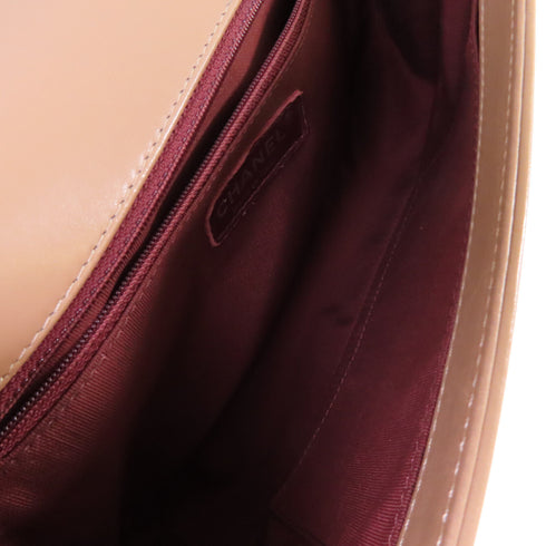 CHANEL Herringbone SHW Boy Chanel 28cm Chain Shoulder Bag Lambskin Leather Brown