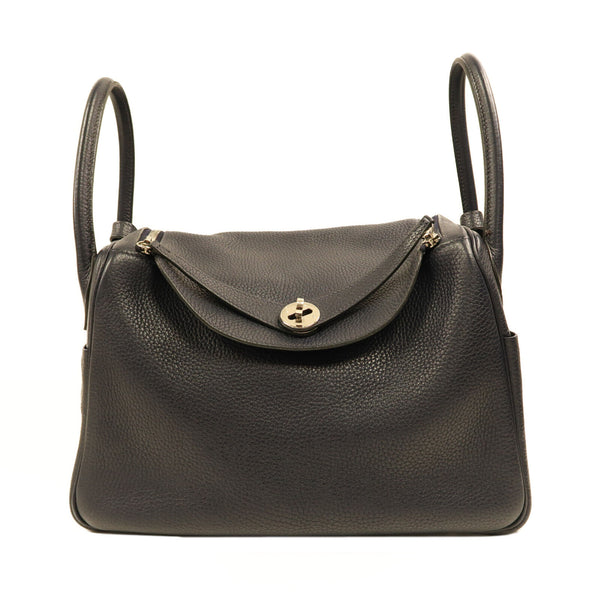 HERMES PHW Lindy 30 2 Way Shoulder Bag Handbag Clemence Leather Blue Nuit