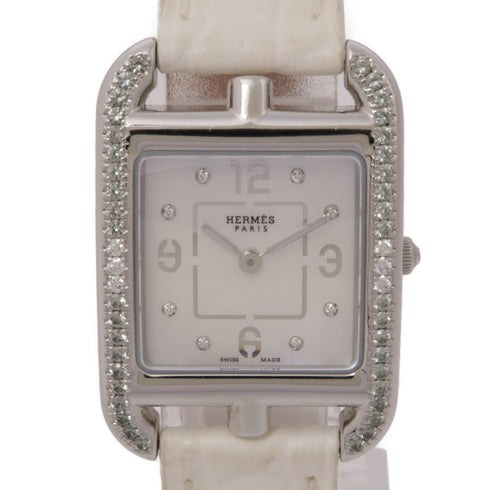 HERMES Cape Cod MM CC1.234 Quartz Watch Stainless Steel/Leather Belt White