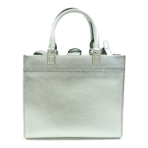 FENDI SHW 2 Way Shoulder Bag 8BH394 Calfskin Leather Silver