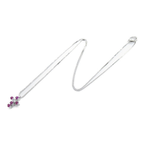 Damiani Ruby 1P Diamond Necklace 18K White Gold Red 4.2g