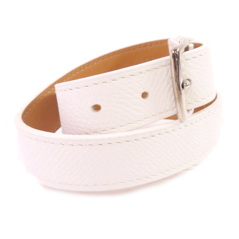 HERMES PHW Etriviere Bracelet Bangle Evercolor Leather White