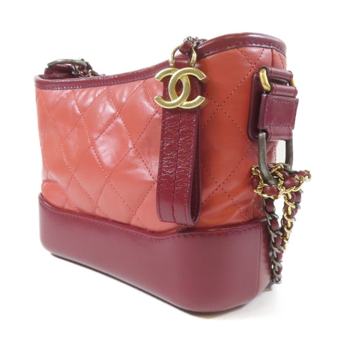CHANEL Quilted CC SHW GHW Gabrielle Hobo Mini Chain Shoulder Bag Calfskin Red