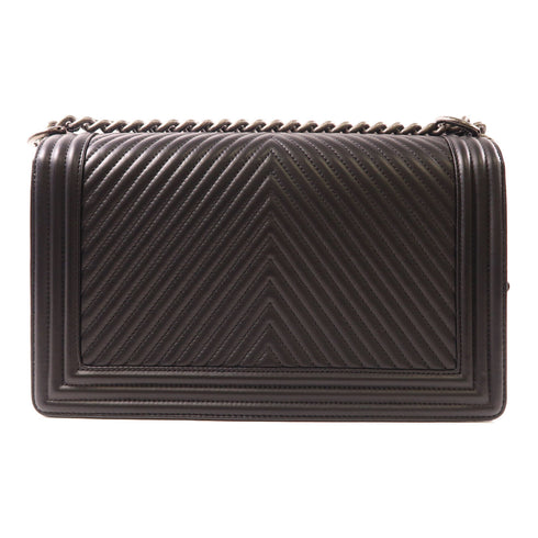 CHANEL CC SHW Boy 28 Chain Shoulder Bag Lambskin Leather Black 92193