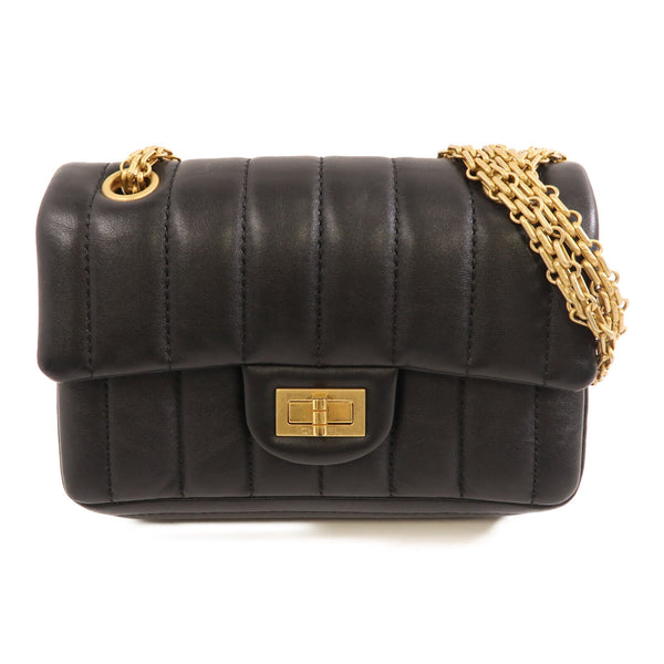 CHANEL CC GHW 2.55 Mini Chain Shoulder Bag Crossbody AS0874 Leather Black