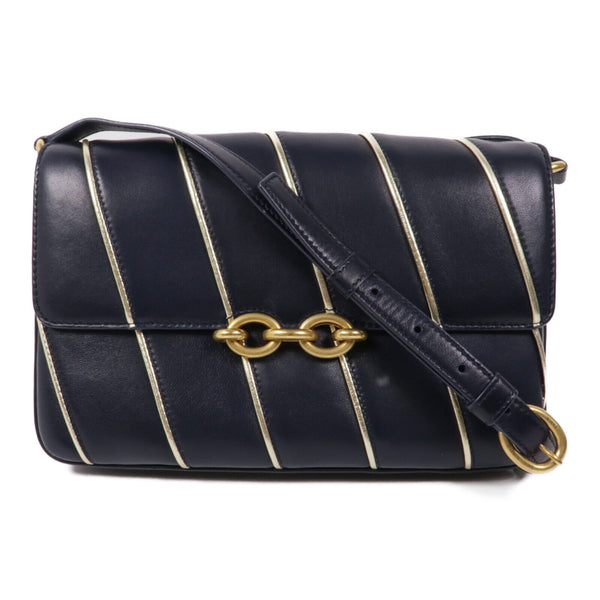 SAINT LAURENT YSL GHW Shoulder Bag Lambskin Leather Navy
