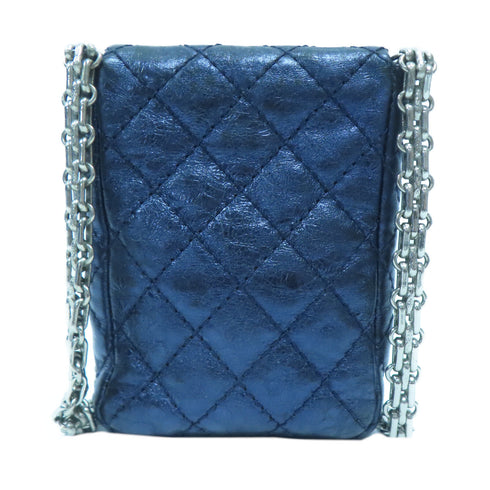 CHANEL Quilted CC SHW Chain Shoulder Bag Calfskin Leather Blue