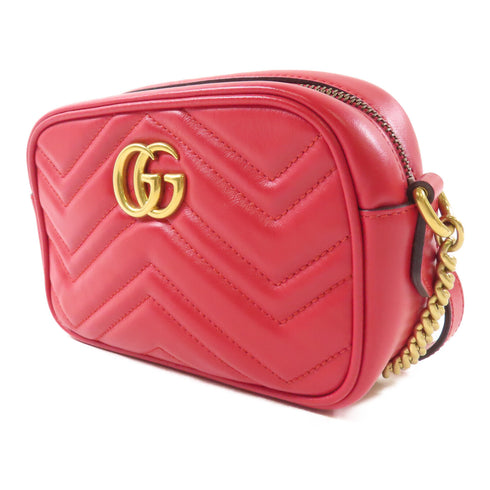 GUCCI GG GHW GG Marmont Mini Shoulder Bag 448065 Calfskin Leather Red