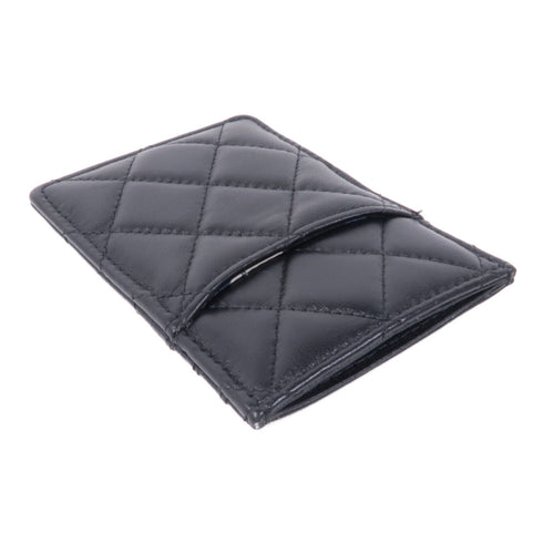 CHANEL CC GHW Card Case Lambskin Leather Black