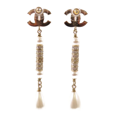 CHANEL CC Earrings Metal/PVC White/Gold