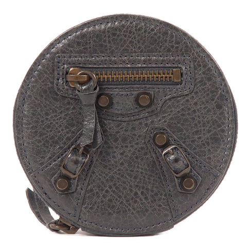 BALENCIAGA Coin Case Purse Leather Grey