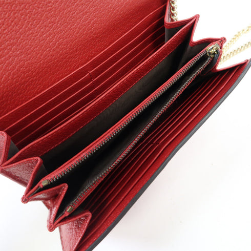 GUCCI GG GHW Embroidered Mini Chain Shoulder Bag 499314 Calfskin Leather Red