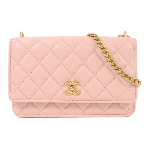 CHANEL CC GHW Wallet On Chain Shoulder Bag Lambskin Leather Pink