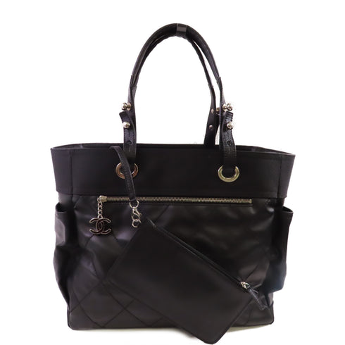 CHANEL Quilted CC SHW Biarritz Large Tote Bag Coated Canvas Black
