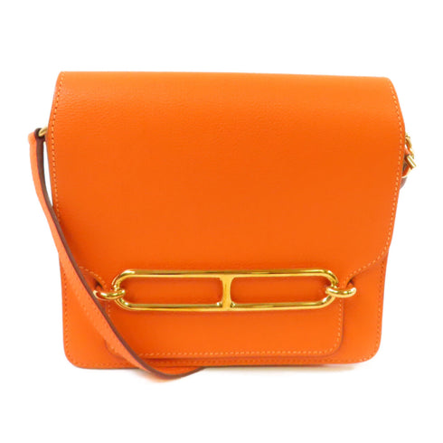HERMES GHW Roulis Mini Shoulder Bag Crossbody Evercolor Leather Feu Fire Orange